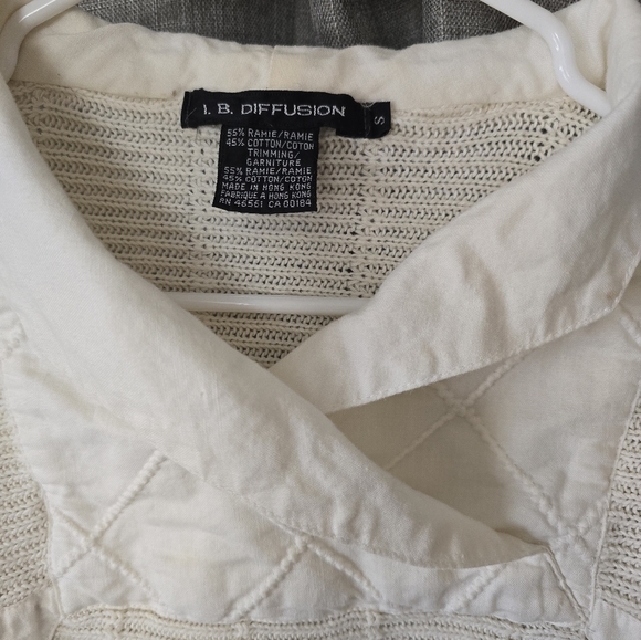 I. B. Diffusions Vintage Multi-textured V Neck Collared Sweater Ivory Size S - Picture 4 of 4